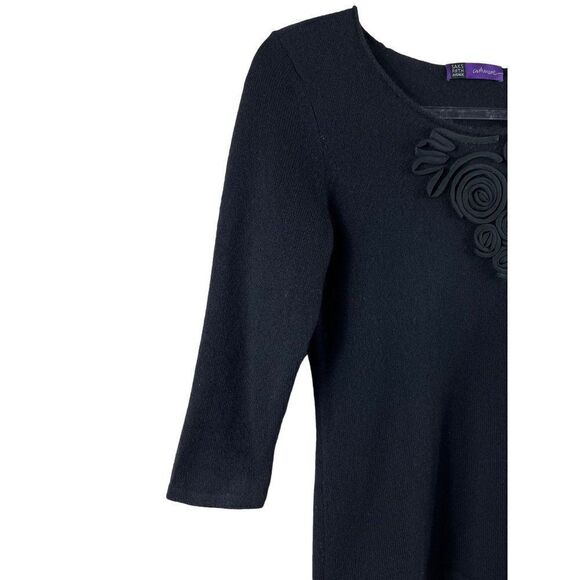 Saks Fifth Avenue Floral Applique Cashmere 3/4 Sleeve Round Neck Sweater XS - Picture 3 of 9